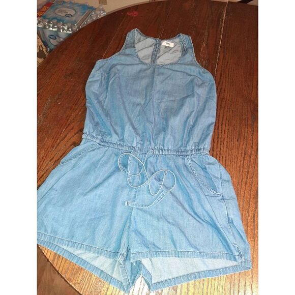 Small Old Navy Lightweight Denim Look Shorts Romper Cotton Sleeveless - Picture 1 of 6